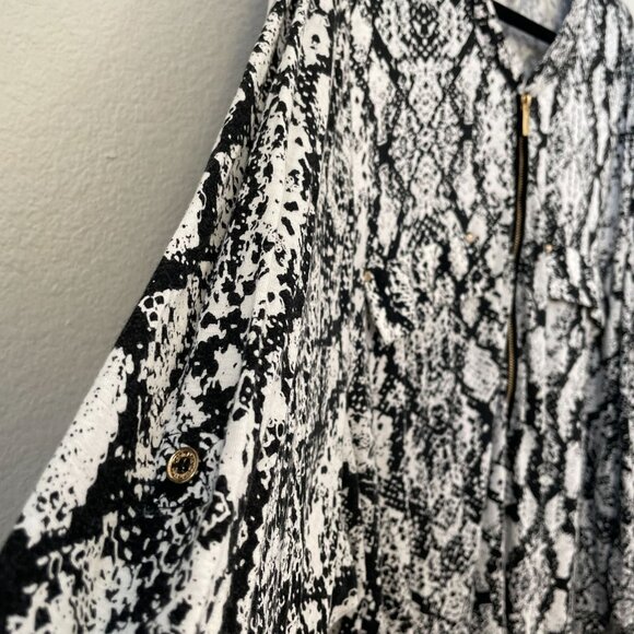 Calvin Klein Womens Plus 3X Black White Snake Print Zip Front Blouse Shirt Top - Picture 6 of 8